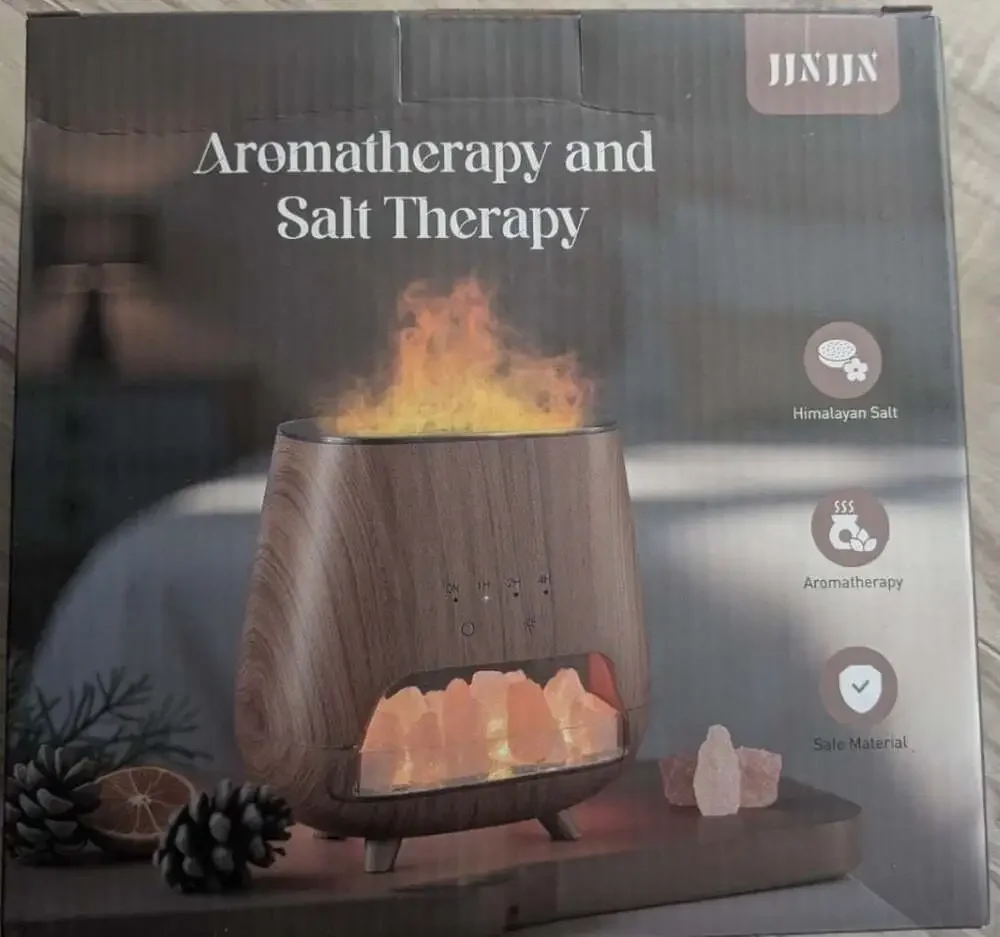 JINJIN Himalayan Crystal Aroma Diffuser with Himalayan Pink Salt Rock and Flame